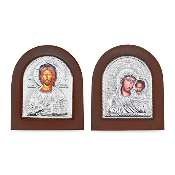 misticSparks Ikonen-Set Christus Pantokrator und Gottesmutter von Kasan, Silberrelief auf Holz – Hauptbild