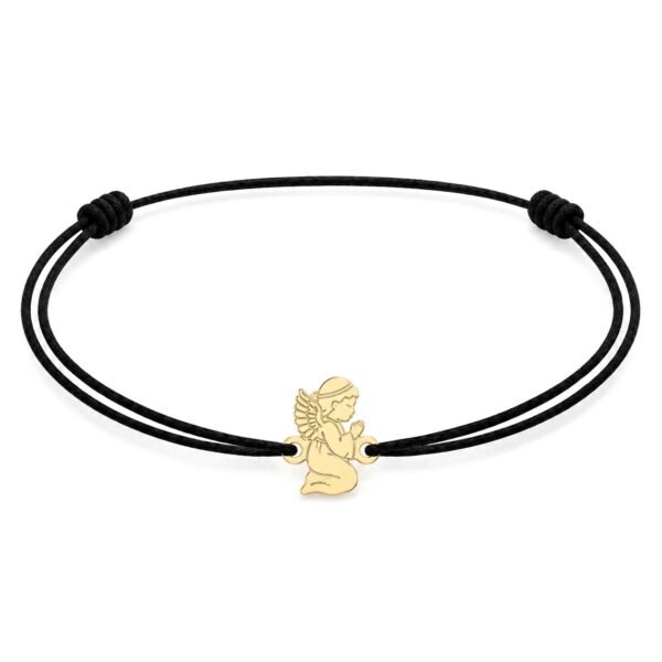 misticSparks Schutzengel-Armband für Kinder mit betendem Engel aus Gold 585 an schwarzer Kordel