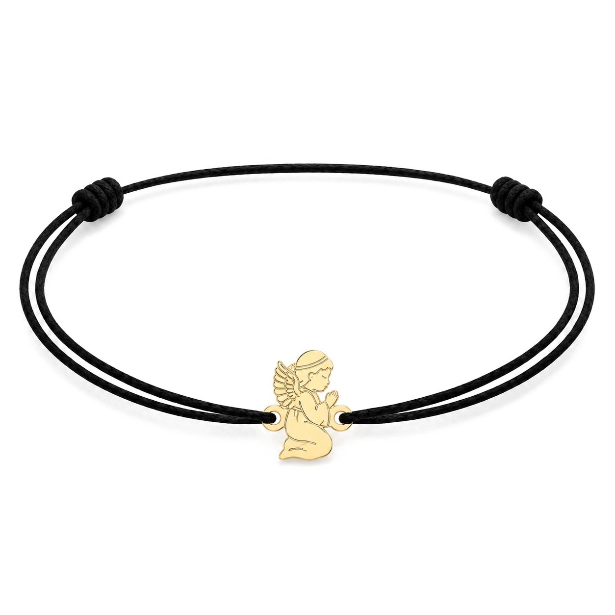 misticSparks Schutzengel-Armband für Kinder mit betendem Engel aus Gold 585 an schwarzer Kordel