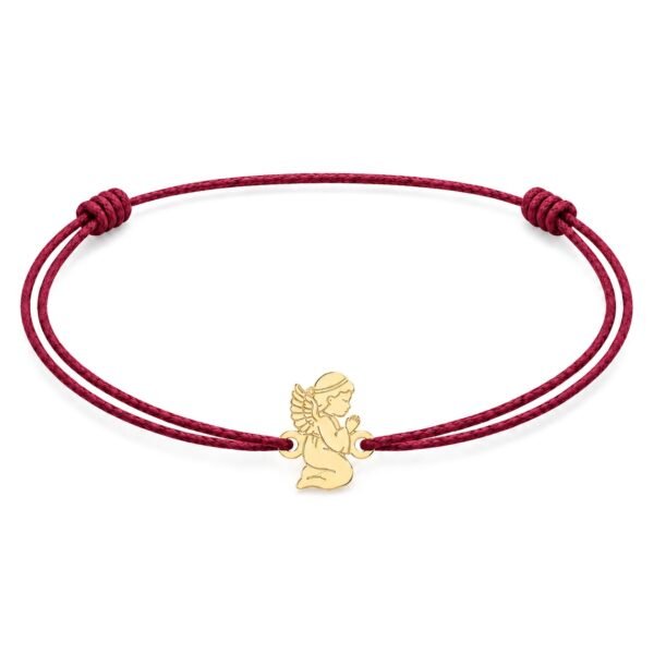 misticSparks Schutzengel-Armband für Kinder mit betendem Engel aus Gold 585 an weinroter Kordel