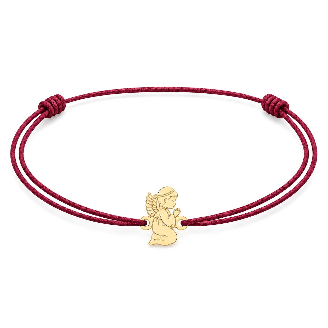 misticSparks Schutzengel-Armband für Kinder mit betendem Engel aus Gold 585 an weinroter Kordel