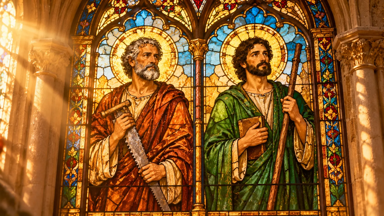 Simon und Judas Thaddäus: die Apostel mit dem schweren Namen 4 Buntglasfenster mit den Aposteln Simon und Judas Thaddäus