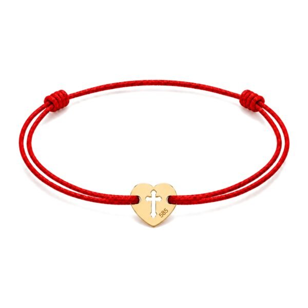 Taufarmband Baby Echtgold 585 Herz mit Kreuz am roten Band