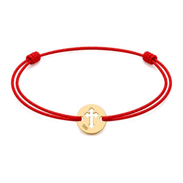 Taufarmband Baby Echtgold 585 mit Kreuz am roten Band