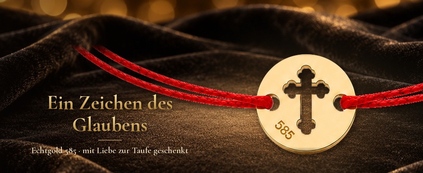 Taufarmband Baby Echtgold mit Kreuz am roten Band – Goldarmband zur Taufe für Mädchen und Jungen 15 Taufarmband rund Echtgold 585 – Ein Zeichen des Glaubens