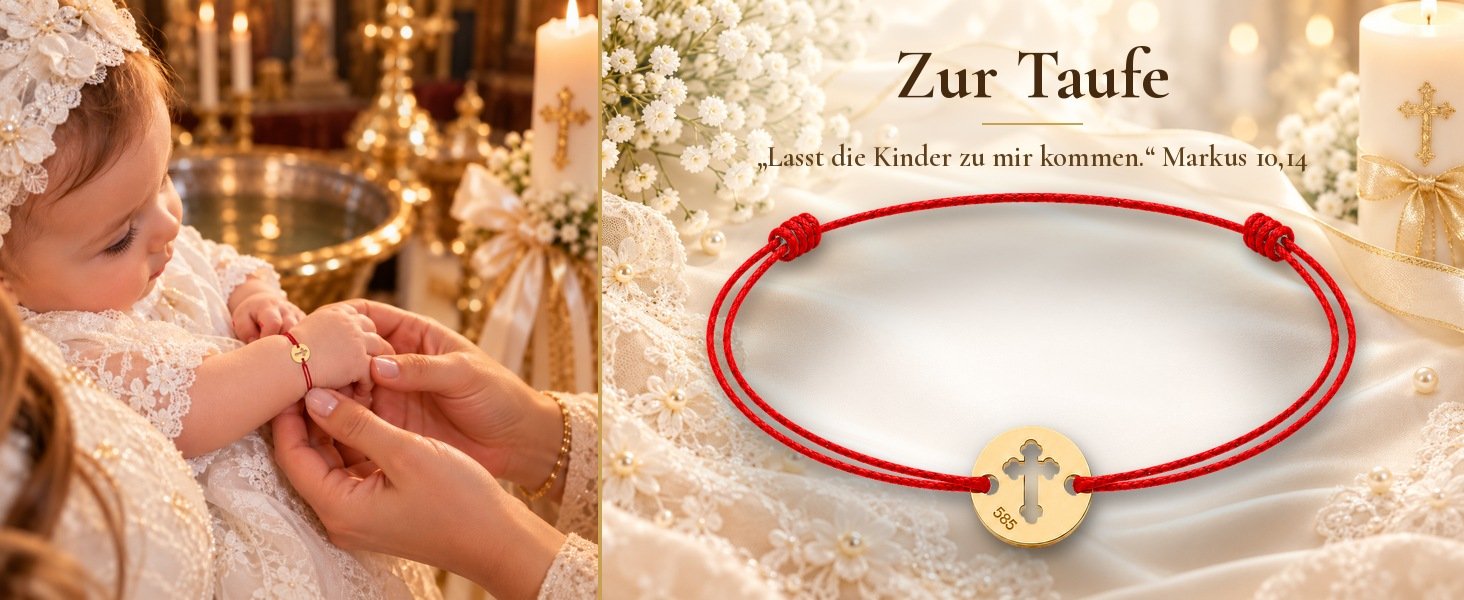 Taufarmband Baby Echtgold mit Kreuz am roten Band – Goldarmband zur Taufe für Mädchen und Jungen 17 Taufarmband rund Echtgold 585 – Zur Taufe: ein Segen am Handgelenk