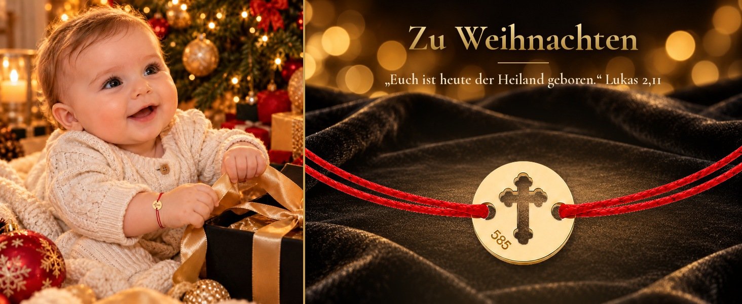 Taufarmband Baby Echtgold mit Kreuz am roten Band – Goldarmband zur Taufe für Mädchen und Jungen 23 Taufarmband rund Echtgold 585 – Zu Weihnachten: ein Geschenk mit Bedeutung